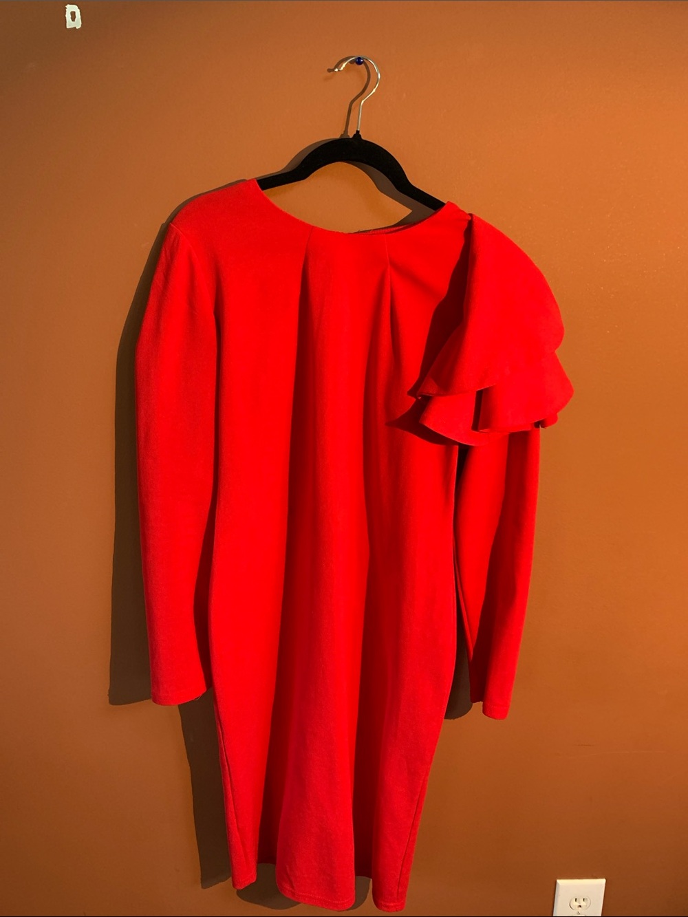 SHEIN Red Long-Sleeve Dress with Statement Ruffle Shoulder